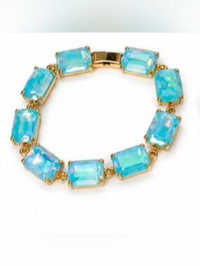 Sky Blue Cushion Glass Cut Link Rectangle Bracelet